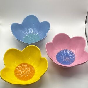 Spritz Floral Ceramic Bowl Set - Pink, Blue, Yellow